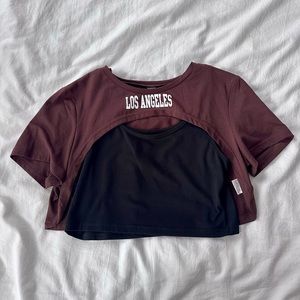 SHEIN 2pc Los Angeles Crop Top ~ Brown M